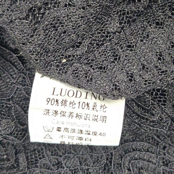 LUODING Gothic Black Lace Wrap Top w/ Grommet Corset Detail & Asymmetrical Hem - Picture 11 of 12